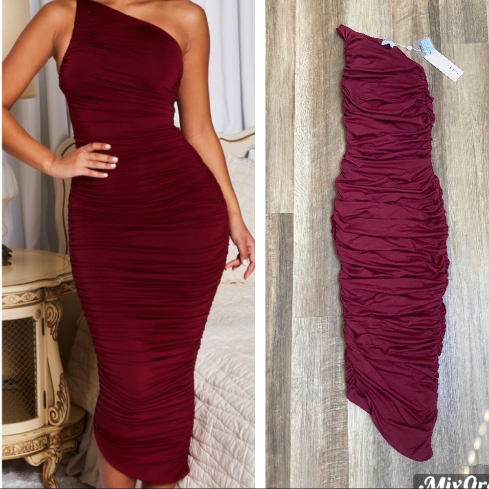 Oh Polly ruched, one-shoulder midaxi dress